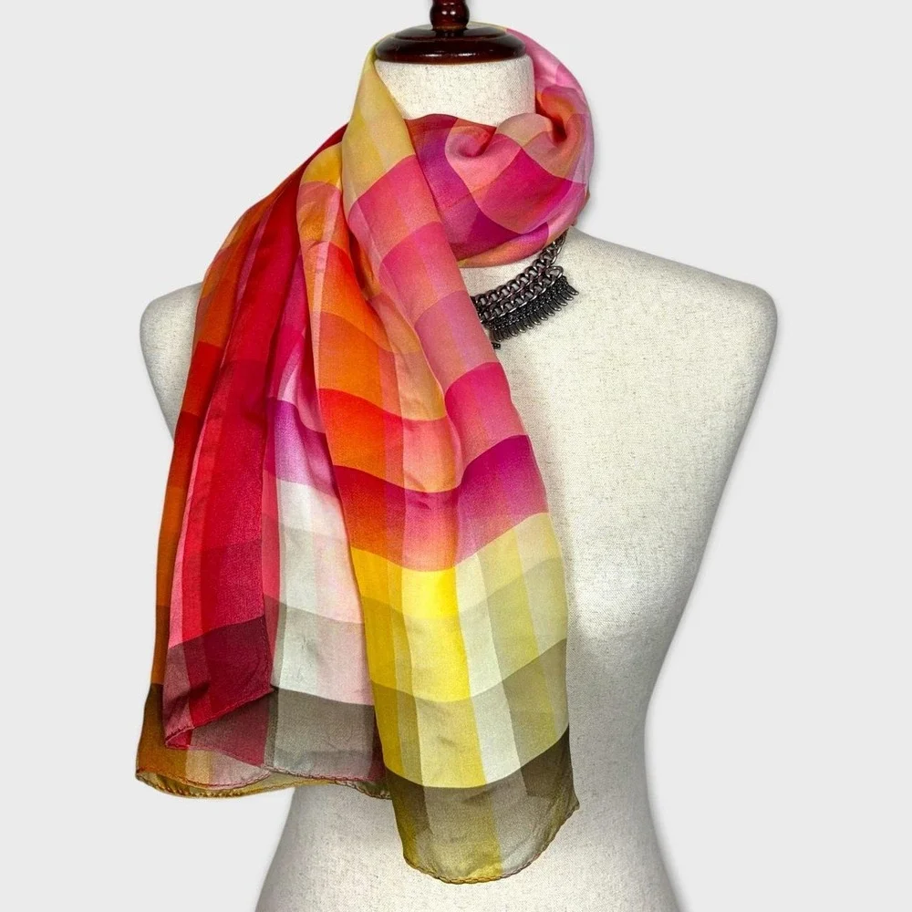 Echo Silk Square Scarf Plaid Checkered Coquette Preppy